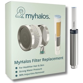 MyHalos® Hand Hard Water Shower Filter Cartridge Replacement - Professional Home and Travel Power Filtered Shower Head Filter, Chlorine & Heavy Metal Removal - Water Softener, High Pressure - 3 Month