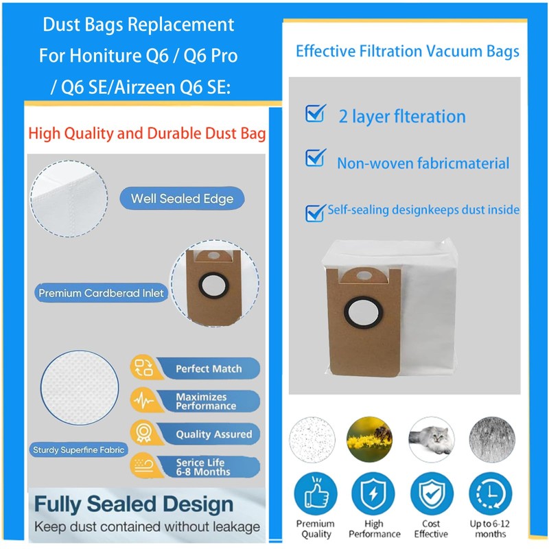 Dust Bags Replacement For Honiture Q6 / Q6 Pro /