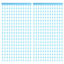 MECCANIXITY 2 Pack Light Blue Stars Backdrop, Light Blue Curtains 3.3x6.6ft Glitter Star Twinkle Decor Foil Fringe Garland Banner Decorations for New Year Birthday Party Wedding Celebration