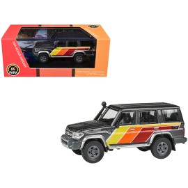 2014 for Toyota Land Cruiser LC76 DCD TRD Livery 1/64 Diecast Model Car in Gray Metallic with Stripes by Paragon Models