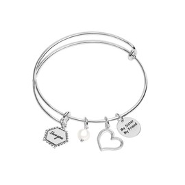 LeCalla Valentines Day Gifts for Her - 925 Sterling Silver I Love You Expandable Wire Multi-Charm Bangle Bracelet for Women