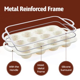 FUNBAKY Silicone Muffin Pan, Metal Reinforced Frame Muffin Tins Nonstick 12 Cups Regular Size Muffin Pan for Baking Muffin, Cupcake