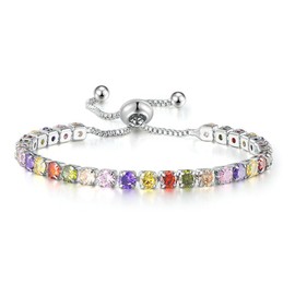 Ysingst Rhinestone Tennis Bracelet for Women, Sterling Silver Plated Bracelets Crystal Slider Bracelet Women Bracelet Diamond Lady Bracelet Birthday Gifts for Mum Sisters, Rainbow Random Color (YSB0001Rw)