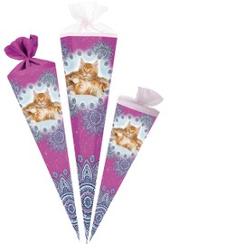 alles-meine.de GmbH School Cone - Cute Cats 35-85 cm Choice of Sizes Accessories Lace - Sugar Cone - Tulle Closure / Felt Closure - Square / Round - Girls - Small & Large - Assorted