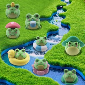 ZROSDSGY 8 Pcs Mini Resin Frog Figurines, Adorable Charming Cute Resin Critters to Decorate Shelf Miniatures Frog Ornaments for Desktop Fairy Garden Scene Props Home Decorative Accents