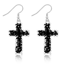 PLwelth Cross Earrings for Women Men Gothic Drop Dangle Earrings Black Cool Cross Hook Earring Statement Hypoallergenic Earring Christian Faith Gifts Dainty Vintage Jewelry Gifts for Her Him
