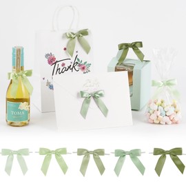 AIMUDI 5 Colors Sage Green Satin Ribbon Bows 2.5" Satin Twist Tie Bows for Gift Wrapping Premade Satin Bows for Making Crafts Treat Bag Baby Shower Birthday Party Wedding Decoration, 50 PCs