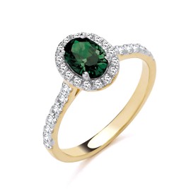 Old English Jewellers 9ct Yellow Gold on Silver Emerald CZ Oval Cluster Ring size K L M N O P Q R S - MAY BIRTHSTONE (K)