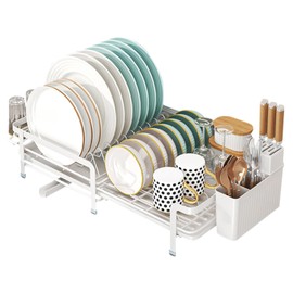 Dish Drying Rack, Dish Racks for Kitchen Counter, Over The Sink Dish Drying Rack, Expandable Dish Drainers with Drain Board Cup Holder and Utensil Holder, Kitchen Organizers and Storage