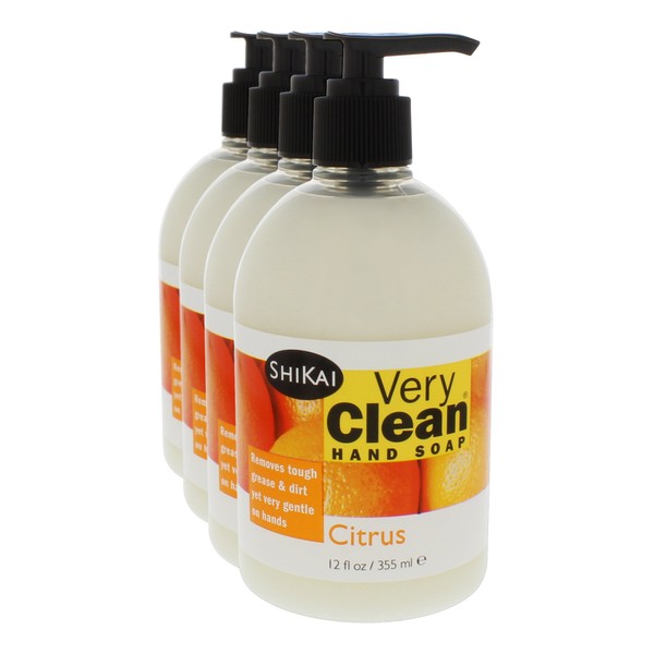 Shikai - Very Clean Liquid Hand Soap, Removes Tough Grease & Dirt Yet Very Gentle On Hands, Won't Dry Out Hands, Mild Enough For The Whole Family (Citrus, 12 Ounce, Pack of 4)