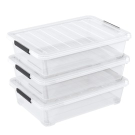 Yarebest 40 Quarts Clear Stackable Underbed Box, Shallow Underbed Bins with Wheels Set of 3