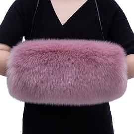 LVBOUSLTD Faux Fur Hand Muffs Winter Fuzzy Furry Plush Hand Warmer Elegant Luxury Warm Gloves for Bride Wedding Party (Dark Pink)