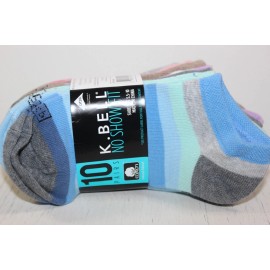 K.Bell New NO SHOW FIT Women Socks With Multiple Colors And Super Soft, 10 Pairs - Dark gray/Light Blue