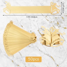 URROMA Gold Christmas Paper Napkin Holder Rings, 50 Pcs Bells Paper Napkin Rings for Dinner Party Celebration Table Decor