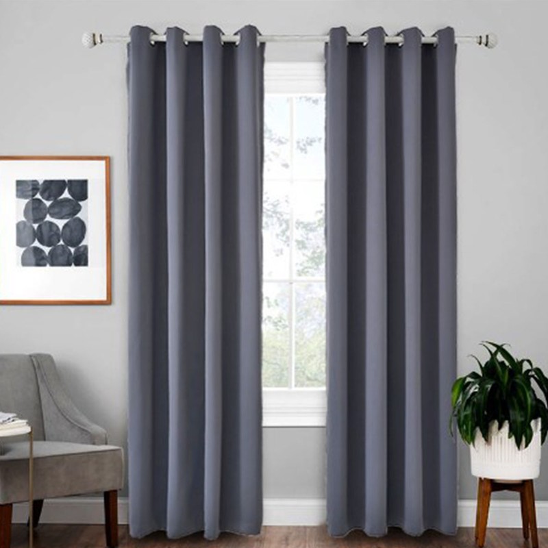 Blackout Curtain Polyester Bedroom Darkening Curtains Dark Grey for Household
