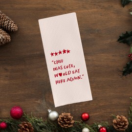 DOTAIN Funny Kitchen Towels,Chef was Cute Would Eat Here Again Waffle Weave Dish Towel Cloth Decor,Funny Kitchen Decor,Funny Kitchen Towels,Chef Gifts(24x16inch)