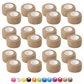 24 Pack Self Adhesive Bandage Wrap, 1 in x 5 Yards Non-Woven Self Adherent Cohesive Bandage, Vet Wrap Wound Tape for Thumb Finger Wrist Knee Ankle, Skin