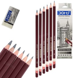 ZOFAX SKETCHING PENCILS, Grade HB 2B 4B 6B 8B 10B, Pack of 6, Professional Artist Drawing Pencils Eraser Set, Sketch Draw Tone Shade, Black Ball Pen