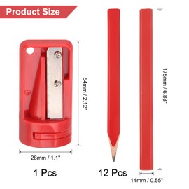 QUARKZMAN Pack of 12 Carpenter's Pencils with Pencil Sharpener Pencil, Construction Site Craftsman Pencil, Carpenter's Construction Pencil, Carpenter's Pencils Set for Craftsmen, Carpenters, Red