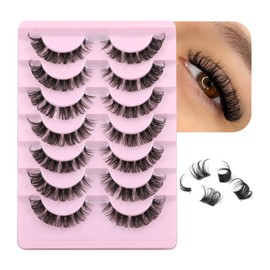 D Curl Clusters Lashes Natural Russian Strip Eyelashes Extensions Fluffy Wispy Faux Mink Lashes Extension Individual DIY Lash Pack 7 Pairs (70 Clusters Eye Lashes)