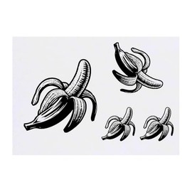 4 x 'Peeled Banana' Temporary Tattoos - Water Resistant, Skin-Safe, Non-Toxic Transfers, Mixed Sizes (TO00074610)