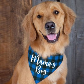Family Kitchen Mama’s Boy Blue Plaid Triangle Pet Dog Bandana, Gender Reveal Photo Prop Pet Scarf for Pet Birthday Gift