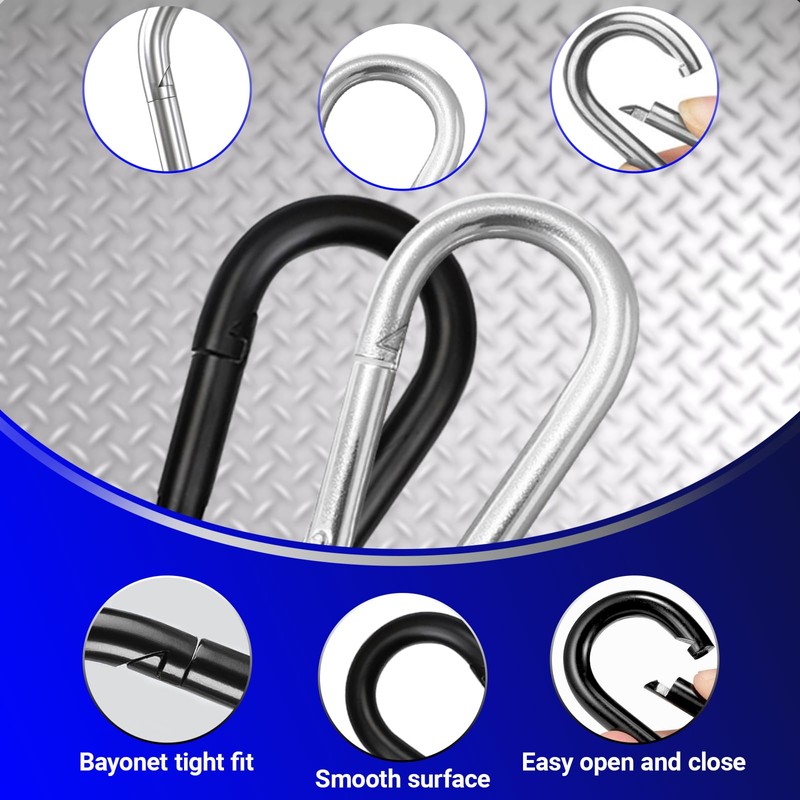 50 Pack 2" Heavy Duty Carabiner Clips, M5 Black Galvanized