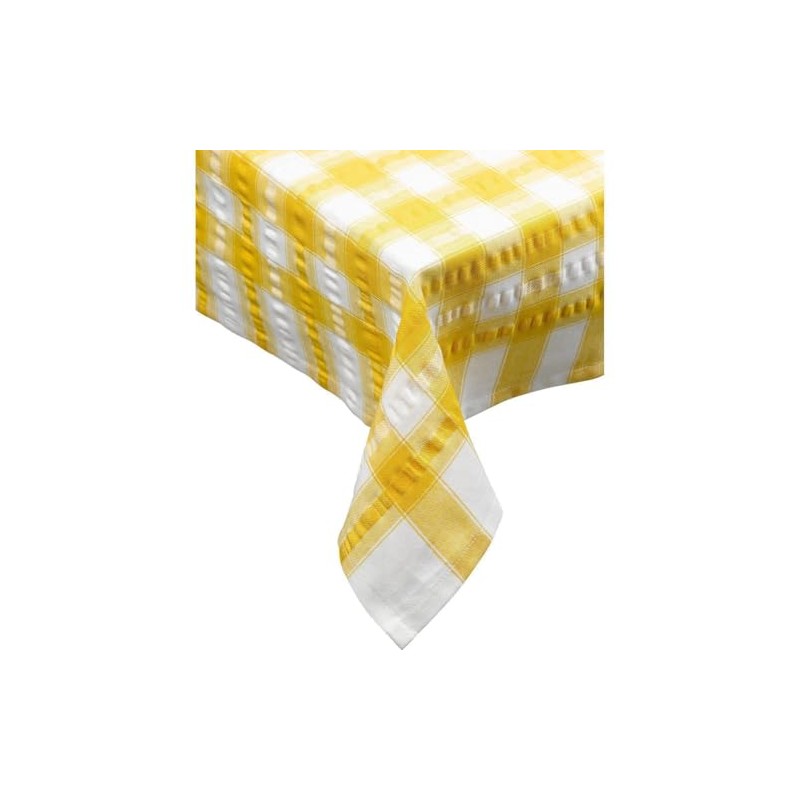 Downview Seersucker Check Cotton Tablecloth 36 x 36 Gold