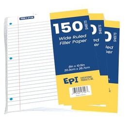 EPI Filler Paper, Wide Ruled Loose Leaf, 3-hole punch, 150 Sheet, 10.5 x 8 Inch, Pack of 3 (450 sheets)