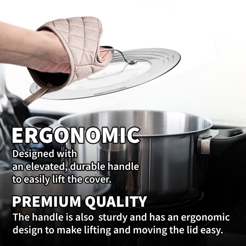 Sterline Large Universal Lid,Fits 8 -12 Inch Cookware,Tempered Glass Top