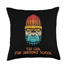 Pit Bull, Bulldog With Spikes Too Cool For Obedience School Throw Pillow