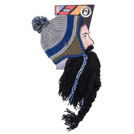 Beard Head Barbarian Hearth Beanie - Original Handmade Knit Hat and Removable Black Beard
