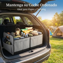 Organizador para Maletero de Auto 65L Impermeable, Plegable Organizador de Cajuela con Asas Reforzadas y Múltiples Compartimentos, Antideslizante Gran Capacidad para Coche SUV Todoterreno –Gris