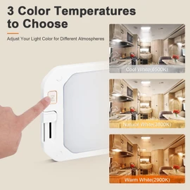 8 Pack RV Lights Interior 1200LM，3 Color 12V RV LED Lights Interior with Remote Control, 3000-6500K Dimmable RV Interior Lighting RV Ceiling Light for RV/Camper/Trailer/Boat