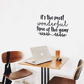 Vinyl Wall Art Decal - It's The Most Wonderful Time of The Year - 17" x 25" - Trendy Christmas Song Quote for Home Living Room Front Door Coffee Shop Store Seasonal Decoration Sticker