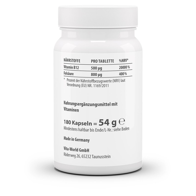 Vitaworld Vitamin B12 500 μg + Folic Acid 800 μg,