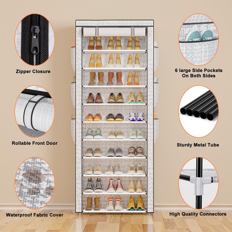 OYREL Shoes Rack 10 Tier Tall Shoe Rack with Storage