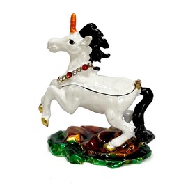 JFYSJ Metal Creative Unicorn Figurine Jewelry Hand-Painted Angle Horse Storage Cotton Box Kids Gift Unique Home Decor