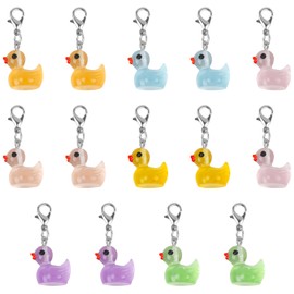 ASUNFO 14 Pcs Badge Reel Charms Mini Duck Badge Holder Charms ID Card Name Tag Holders for Nurses Office Accessories 7 Colors