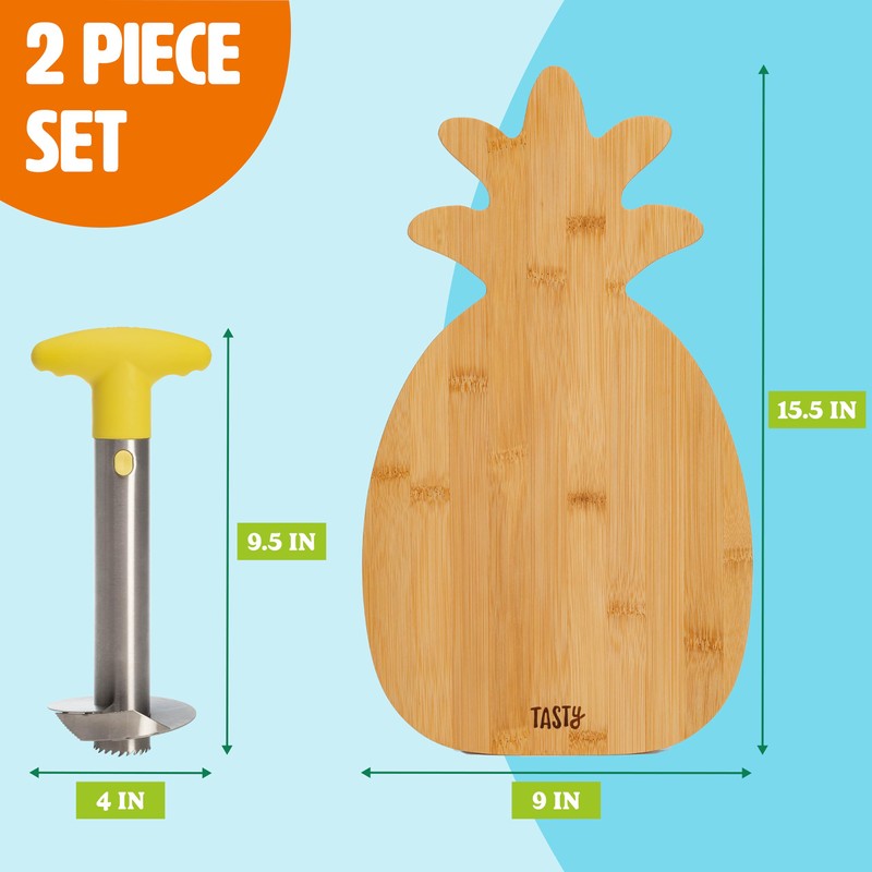 Tasty Pineapple Slicer and Bamboo Board Set, Cores and Slices