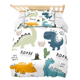DASIAUTOEM Children's Bed Linen, 100 x 135 cm Baby Bed Linen, Complete Set, Dinosaur Bed Linen, 100% Polyester Microfibre, with Integrated Zip, Pillowcase 60 x 40 cm, Children's Bedding for Boys