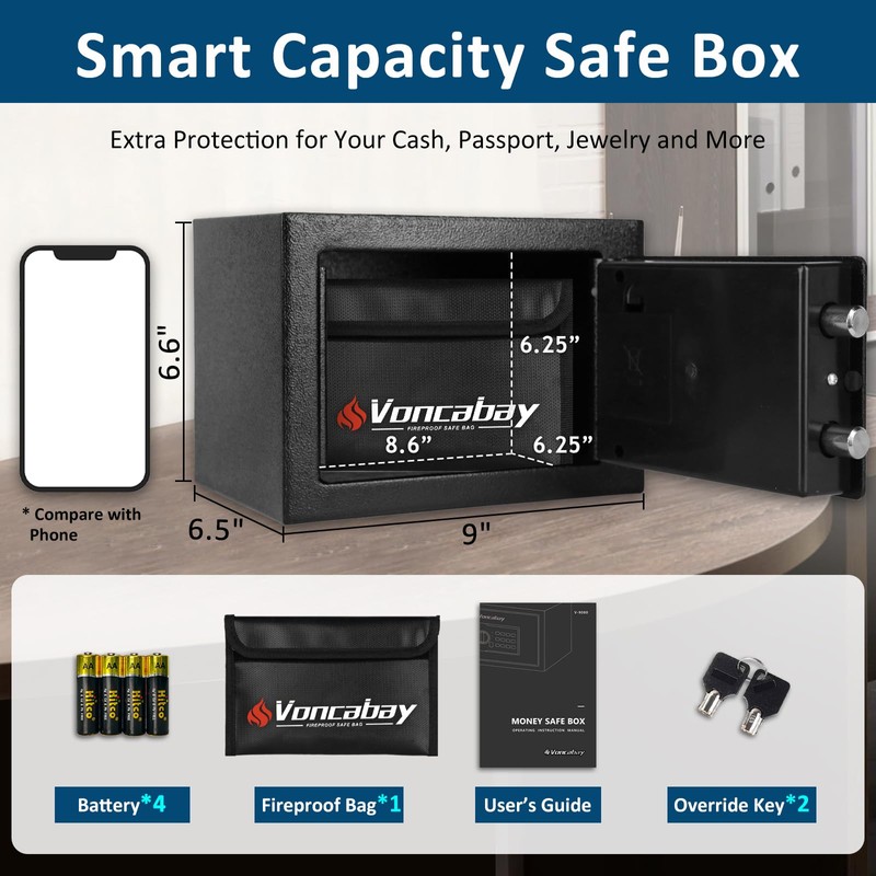 Voncabay Money Safe Box for Home with Sensor Light &