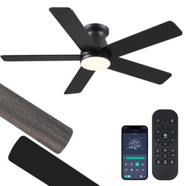 CHESUR 46" Black Flush Mount Ceiling Fans - Low Profile Ceiling Fan Light with Remote/App, 6 Wind Speeds and 3CCT Dimmable, Modern Indoor/Outdoor Fan Light Fixture