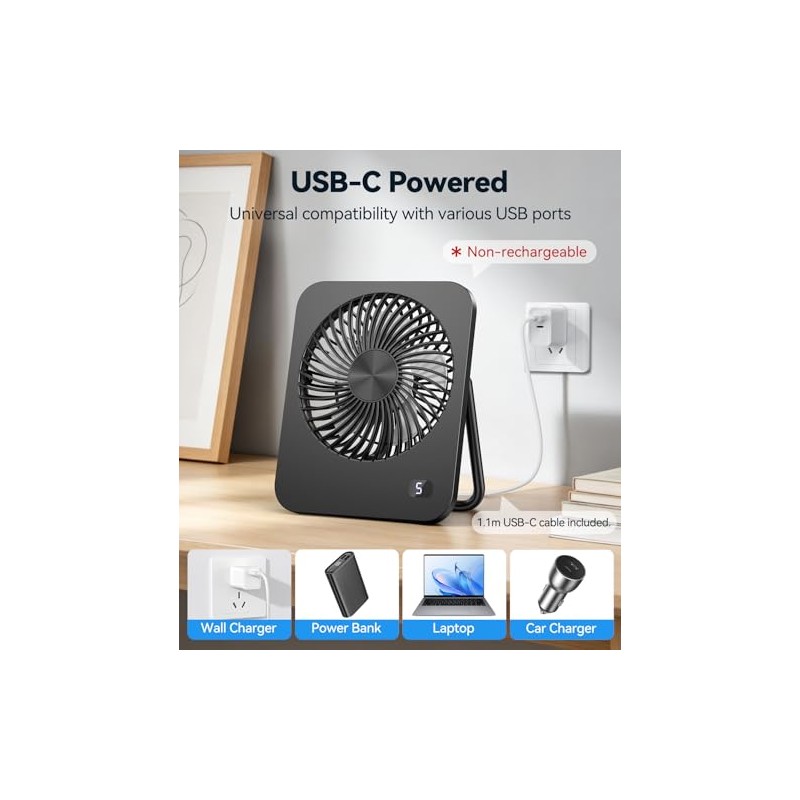 Mini USB Fan, 5 Speeds Table Fan, Very Quiet &