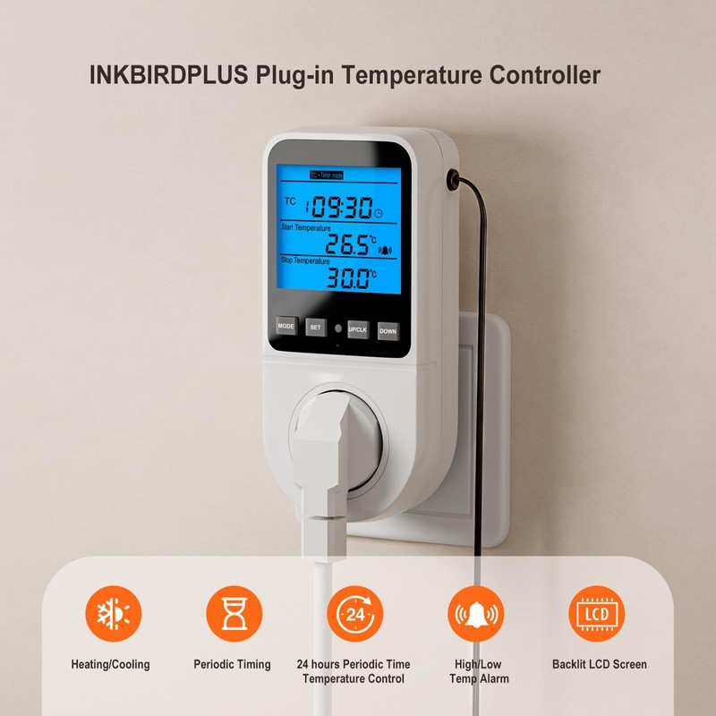 INKBIRDPLUS Temperature Controller with Timer and Probe for Greenhouse with