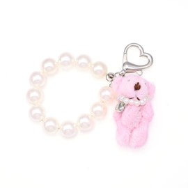 Snuhlzvm Elegant Plush Bear Keychain, Pink, Pearl Beaded Wristband, Delicate Craftsmanship, Sweet Style, Essential For Daily Outfits, Playful And Exquisite.