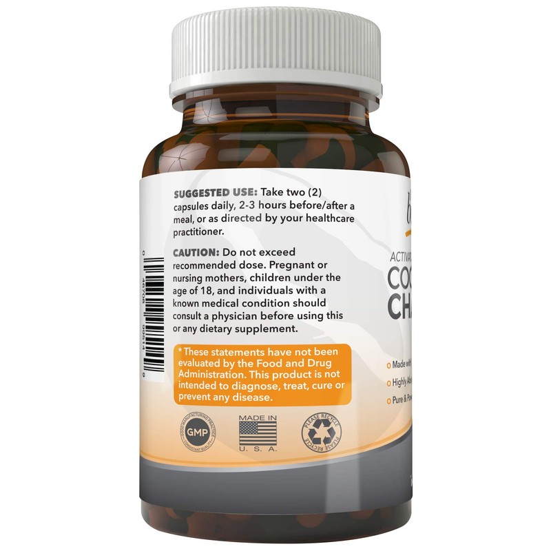 Activated Coconut Charcoal 1200mg, 180 Capsules - Pills for Digestive