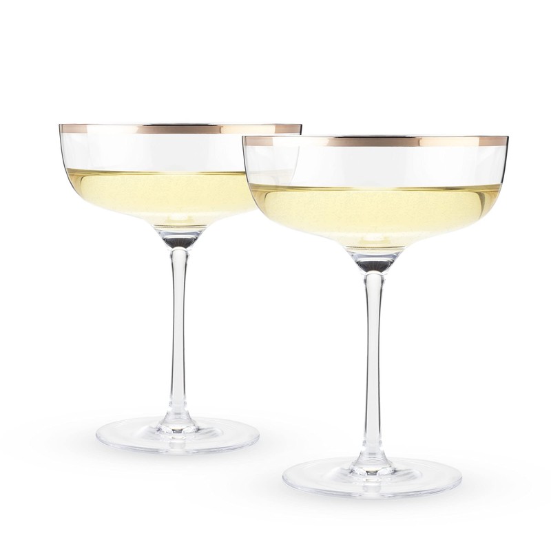 Twine Copper Rim Crystal Coupe Glasses, Electroplated Copper Rim -
