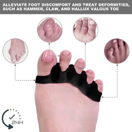 Toe Spacers(2 Pair), Gel Toe Separators to Correct Toes, Bunion Corrector for Women Men Toe Spacer Hammer Toe Straightener Toe Stretcher Big Toe Separators (Black)