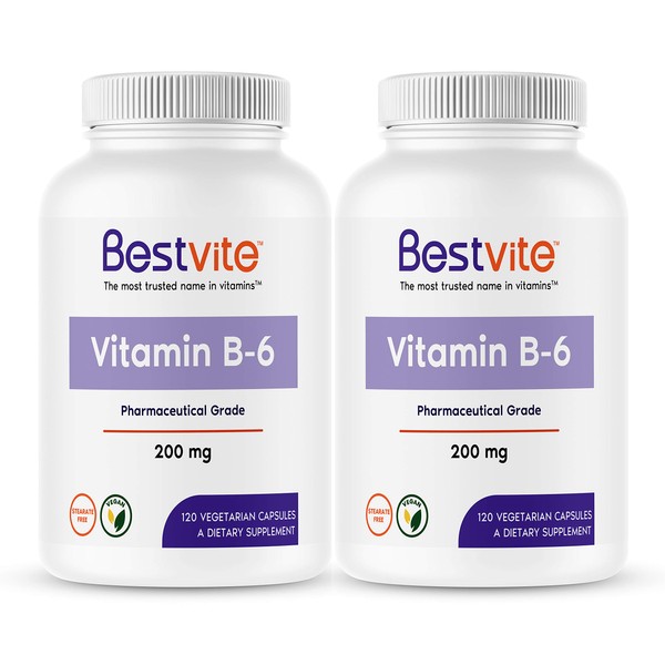 Vitamin B-6 200mg (240 Vegetarian Capsules) (2-Pack) - No Stearates - No Flow Agents